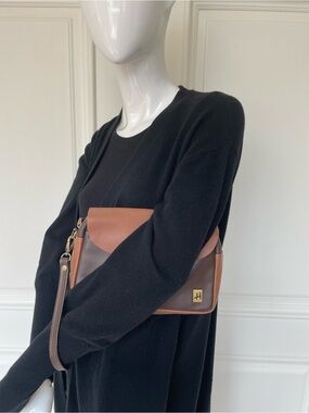 H by Halston Leather Wristlet Clutch Brown Colorblock Foldover Purse